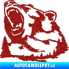 Samolepka Krajina hory 032 levá les s medvědem Ultra Metalic červená