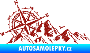 Samolepka Krajina hory 043 levá s kompasem Ultra Metalic červená