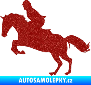 Samolepka Kůň 014 levá skok s jezdcem Ultra Metalic červená