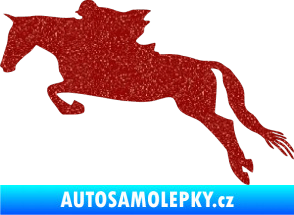 Samolepka Kůň 015 levá skok s jezdcem Ultra Metalic červená