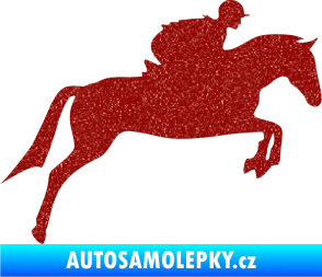 Samolepka Kůň 020 pravá skok s jezdcem Ultra Metalic červená