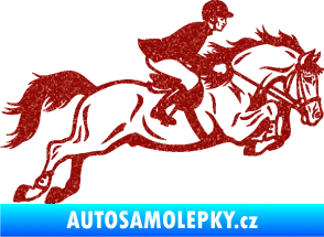 Samolepka Kůň 059  pravá jezdec na koni parkur Ultra Metalic červená