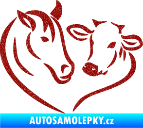 Samolepka Kůň s kravičkou v srdíčku levá láska ke zvířatům Ultra Metalic červená