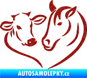 Samolepka Kůň s kravičkou v srdíčku pravá láska ke zvířatům Ultra Metalic červená