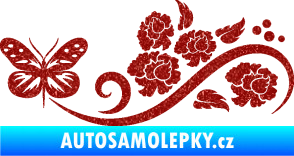 Samolepka Květina dekor 015 levá s motýlem Ultra Metalic červená
