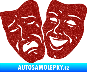 Samolepka Masky tváře 001 levá veselý a smutný Ultra Metalic červená