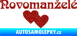 Samolepka Novomanželé 001 nápis se srdíčky Ultra Metalic červená