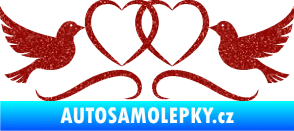Samolepka Novomanželé 002 holubičky se srdíčky Ultra Metalic červená
