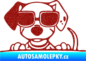 Samolepka Pes s brýlemi 101 levá v autě Ultra Metalic červená