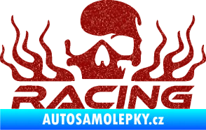 Samolepka Racing nápis s lebkou levá Ultra Metalic červená