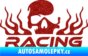 Samolepka Racing nápis s lebkou pravá Ultra Metalic červená