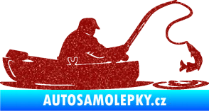 Samolepka Rybář 017 pravá rybolov v lodičce Ultra Metalic červená