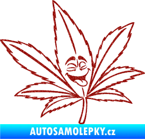 Samolepka Travka 003 pravá lístek marihuany s obličejem Ultra Metalic červená