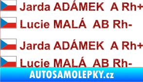 Samolepka Vlajka ČR se jménem a krevní skupinou Ultra Metalic červená