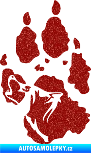 Samolepka Vlk 018 pravá stopa s vlčím obrysem Ultra Metalic červená