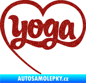 Samolepka Yoga nápis v srdíčku Ultra Metalic červená