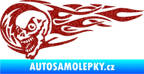 Samolepka Zubatka levá lebka v plamenech Ultra Metalic červená