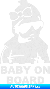 Samolepka Baby on board 001 pravá s textem miminko s brýlemi a s mašlí Ultra Metalic bílá