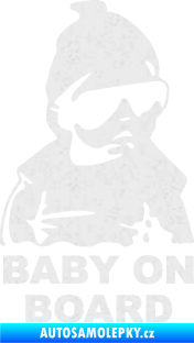 Samolepka Baby on board 002 pravá s textem miminko s brýlemi Ultra Metalic bílá