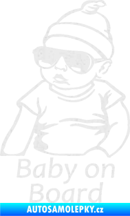 Samolepka Baby on board 003 levá s textem miminko s brýlemi Ultra Metalic bílá