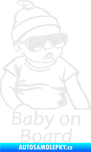 Samolepka Baby on board 003 pravá s textem miminko s brýlemi Ultra Metalic bílá