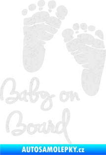 Samolepka Baby on board 006 otisk chodidel s textem Ultra Metalic bílá