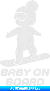 Samolepka Baby on board 009 levá snowboard Ultra Metalic bílá