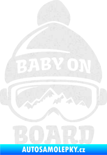 Samolepka Baby on board 012 levá na horách Ultra Metalic bílá