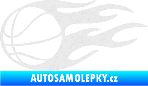 Samolepka Basketbalový míč 003 levá v plamenech  Ultra Metalic bílá