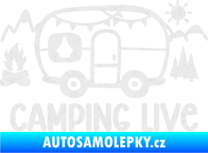 Samolepka Camping live 001 levá cestování v karavanu Ultra Metalic bílá