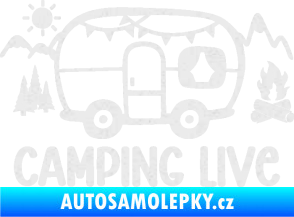 Samolepka Camping live 001 pravá cestování v karavanu Ultra Metalic bílá
