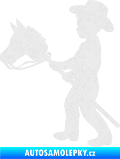 Samolepka Děti silueta 012 levá kluk s dřevěným koníkem Ultra Metalic bílá