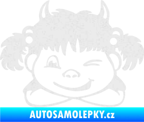 Samolepka Dítě v autě 056 levá holčička čertice Ultra Metalic bílá