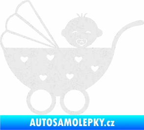 Samolepka Dítě v autě 070 levá kočárek s miminkem Ultra Metalic bílá