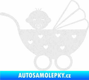 Samolepka Dítě v autě 070 pravá kočárek s miminkem Ultra Metalic bílá