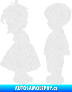 Samolepka Dítě v autě 071 levá holčička s chlapečkem sourozenci Ultra Metalic bílá