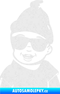 Samolepka Dítě v autě 081 levá chlapeček v brýlích Ultra Metalic bílá