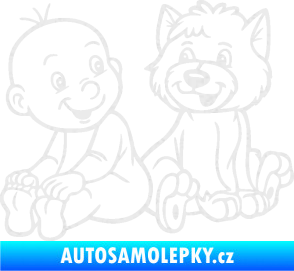 Samolepka Dítě v autě 087 levá chlapeček s pejskem Ultra Metalic bílá