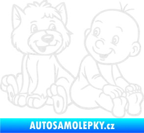 Samolepka Dítě v autě 087 pravá chlapeček s pejskem Ultra Metalic bílá