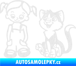 Samolepka Dítě v autě 098 levá holčička a kočka Ultra Metalic bílá