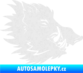 Samolepka Divoké prase 001 pravá kanec hlava Ultra Metalic bílá