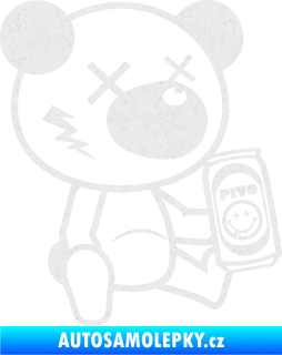 Samolepka Drunk bear 004 pravá medvěd s pivem Ultra Metalic bílá