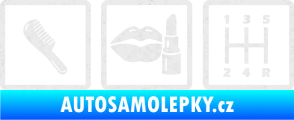 Samolepka Girl race car symboly brush, lipstick, shift Ultra Metalic bílá