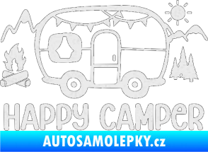 Samolepka Happy camper 002 levá kempování s karavanem Ultra Metalic bílá