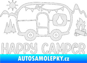 Samolepka Happy camper 002 pravá kempování s karavanem Ultra Metalic bílá