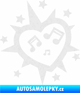 Samolepka I love music 001 noty se srdcem Ultra Metalic bílá