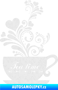 Samolepka Interiér 017 čas na čaj, hrníček s kytičkami Ultra Metalic bílá