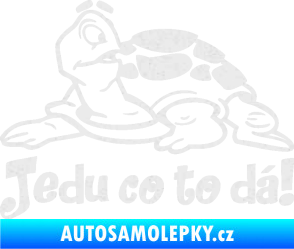 Samolepka Jedu co to dá! 001 levá nápis se želvou Ultra Metalic bílá