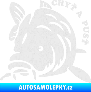 Samolepka Kapr 004 chyť a pusť levá Ultra Metalic bílá