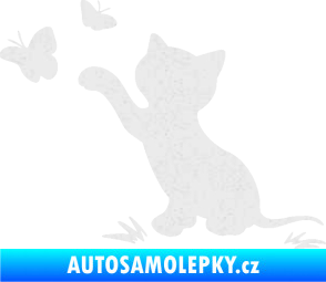 Samolepka Kočka 037 levá s motýlky Ultra Metalic bílá